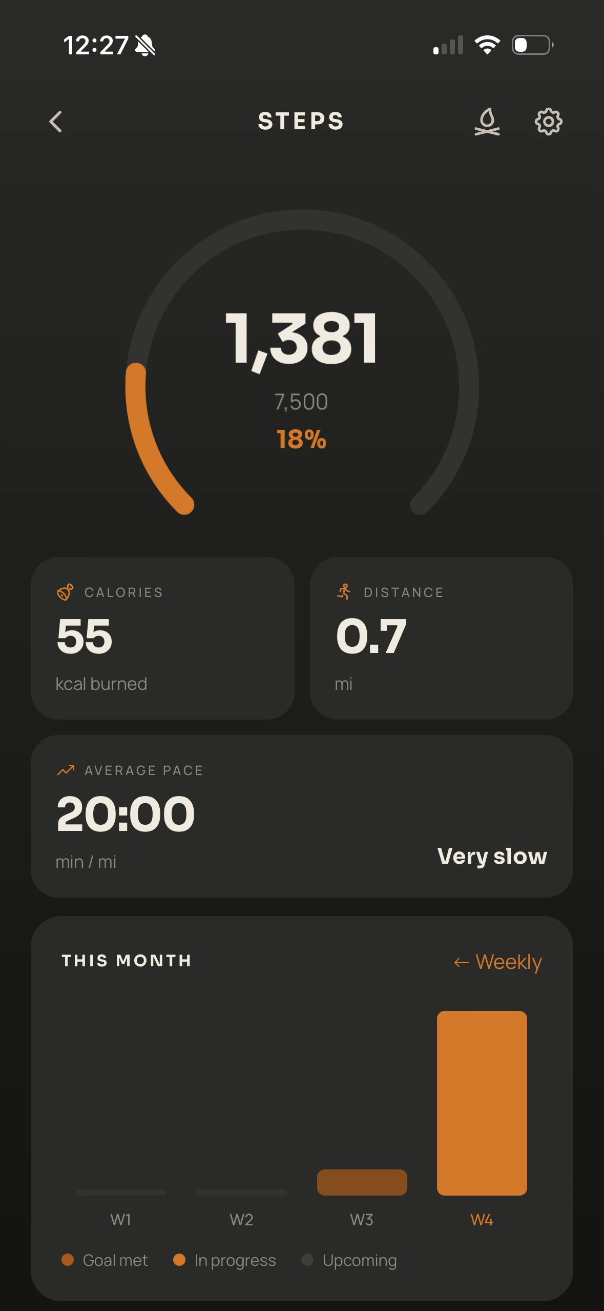 The Steps screen in the Primalyst app