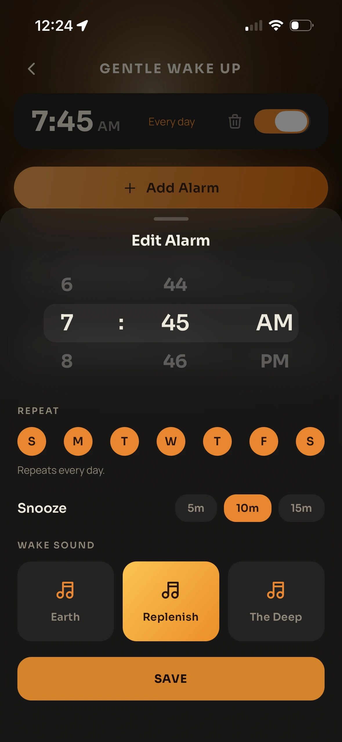 The Gentle Wake Up screen in the Primalyst app